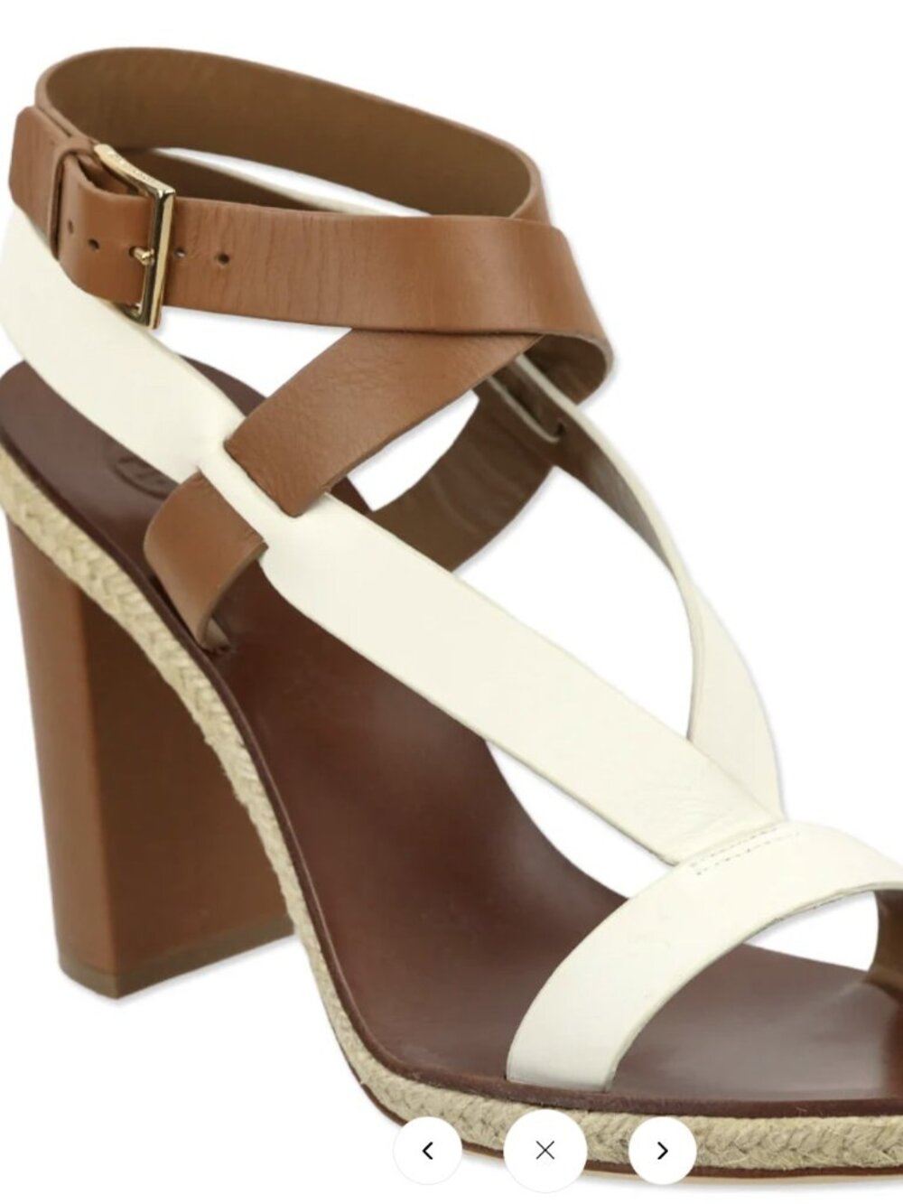 Tory Burch Marbella Brown/Ivory Leather Ankle Strap Espadrille Sandal